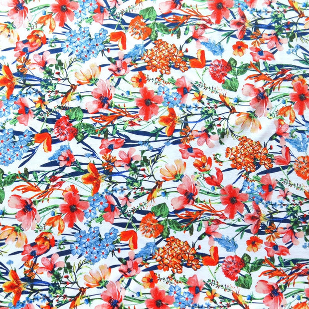 Wildflowers on White Nylon Spandex Swimsuit Fabric