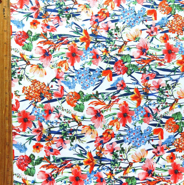 Wildflowers on White Nylon Spandex Swimsuit Fabric