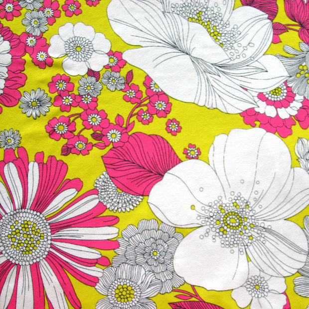 Yellow/Fuschia Mod Floral Cotton Lycra Knit Fabric